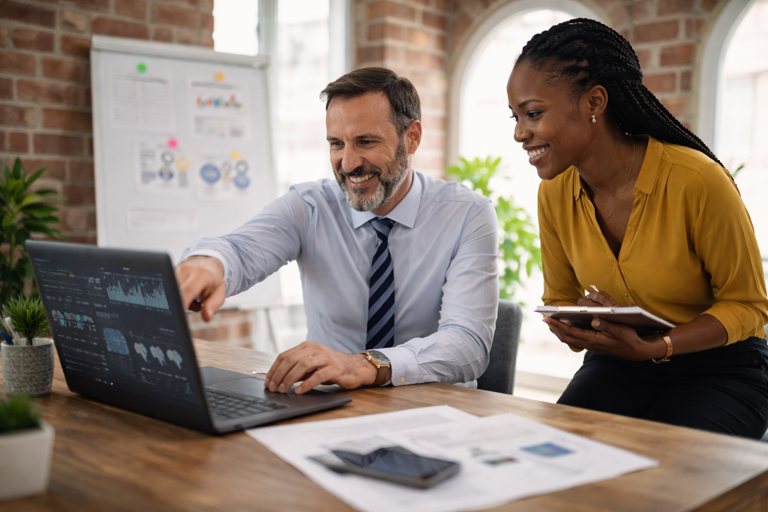 Professional collaborating on digital solutions and technology